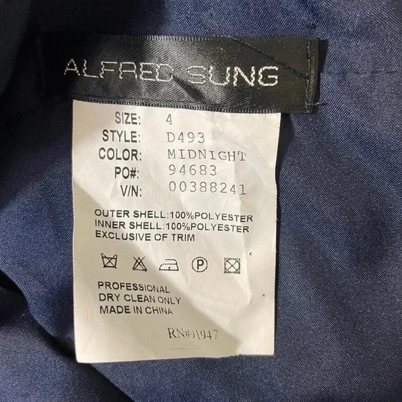 Alfred Sung Halter Style Low Back Dupioni Bridesmaid Gown Prom Navy Blue Sz 4 - Picture 6 of 8